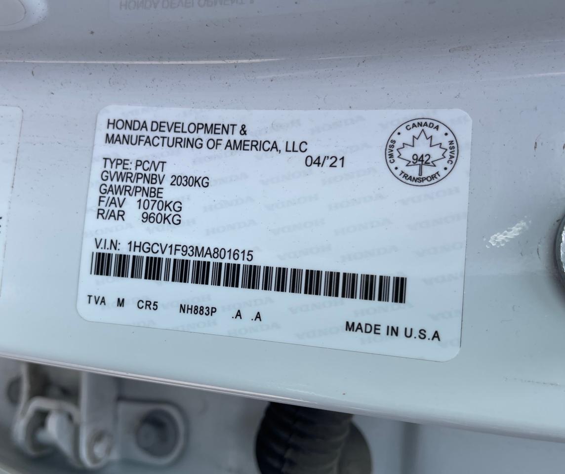 2021 Honda Accord Touring VIN: 1HGCV1F93MA801615 Lot: 66004714