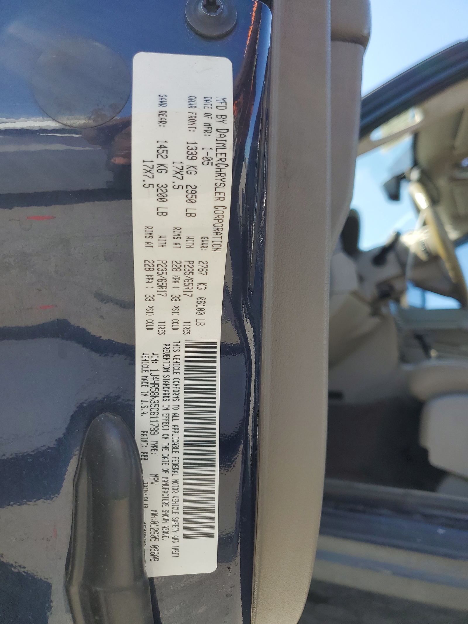 1J4HR58N35C611789 2005 Jeep Grand Cherokee Limited