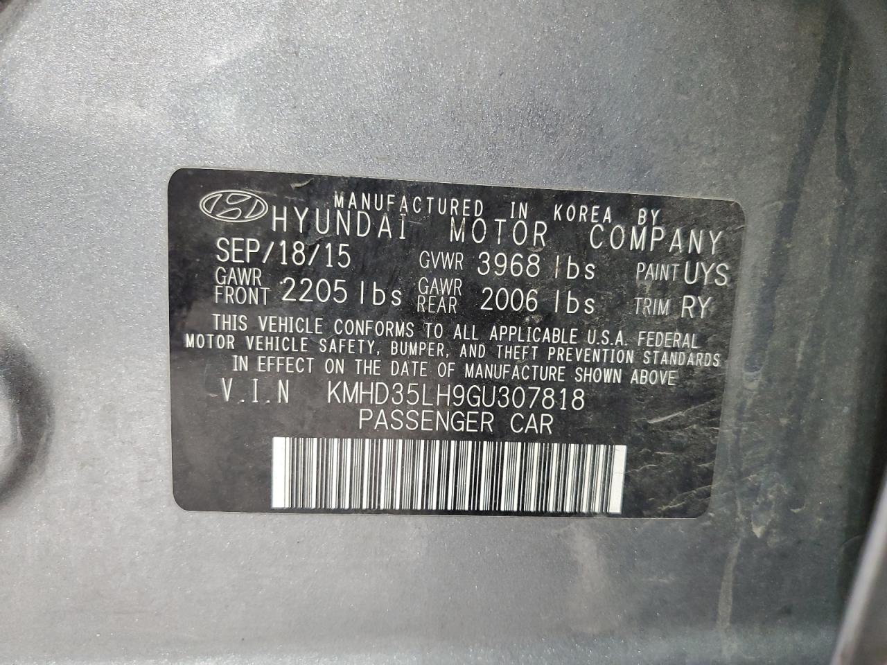 2016 Hyundai Elantra Gt VIN: KMHD35LH9GU307818 Lot: 66116174