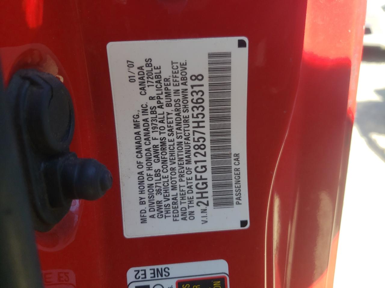 2007 Honda Civic Ex VIN: 2HGFG12857H536318 Lot: 67536184