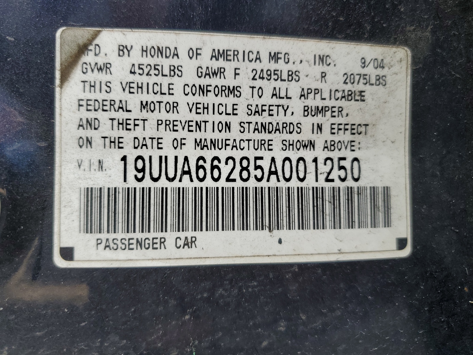 19UUA66285A001250 2005 Acura Tl