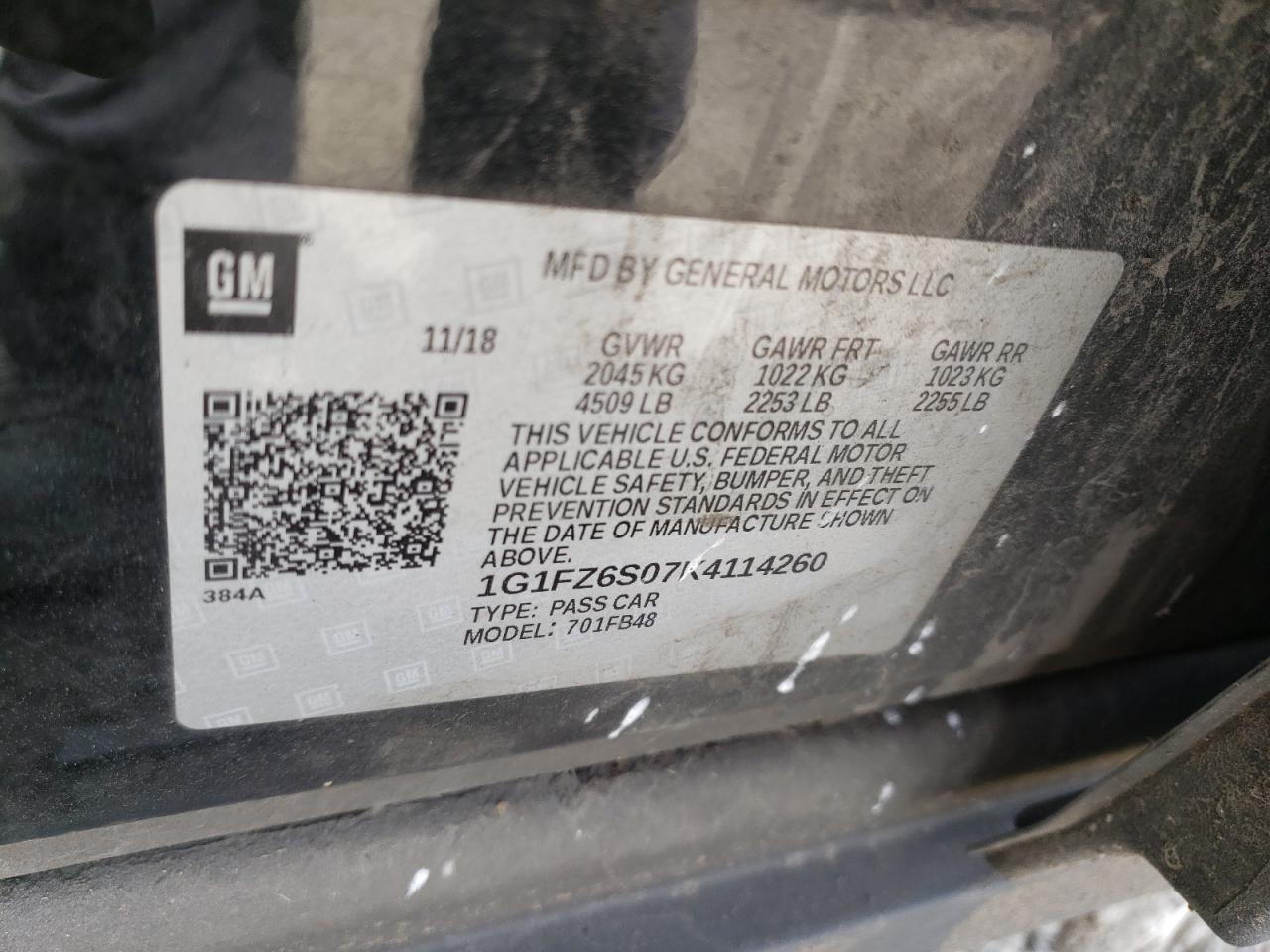 1G1FZ6S07K4114260 2019 Chevrolet Bolt Ev Premier