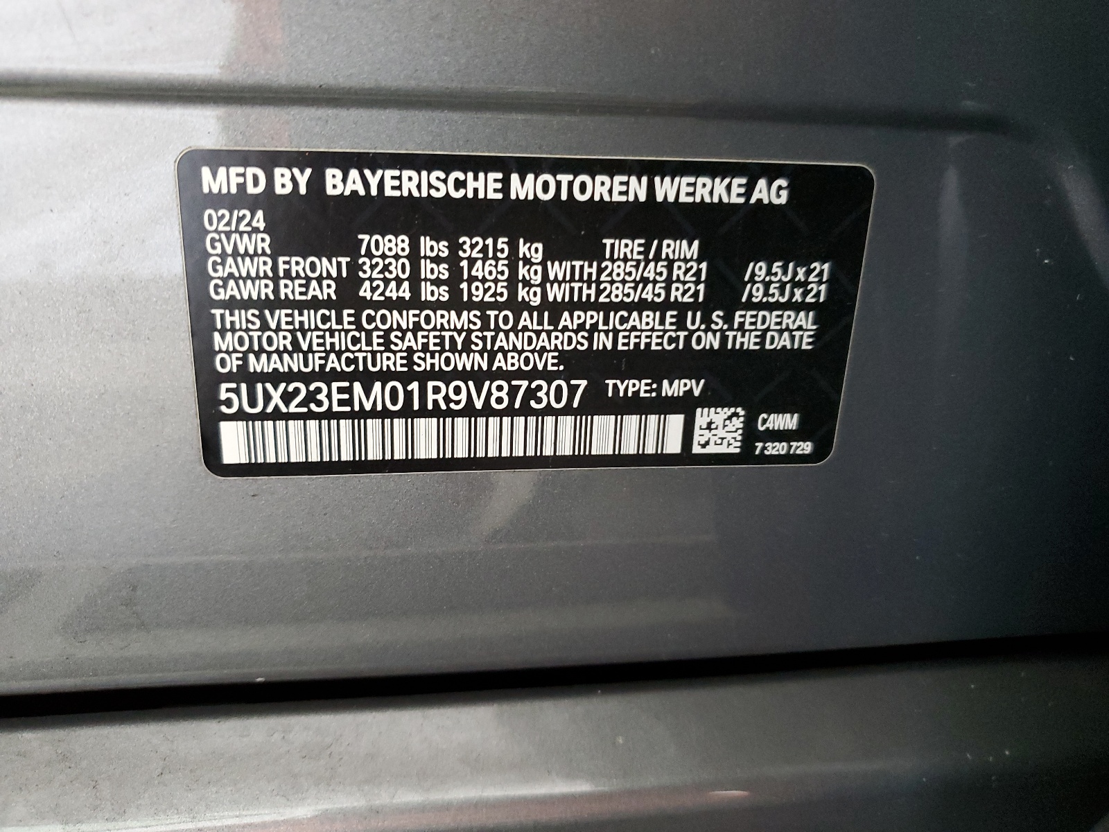 5UX23EM01R9V87307 2024 BMW X7 xDrive40I