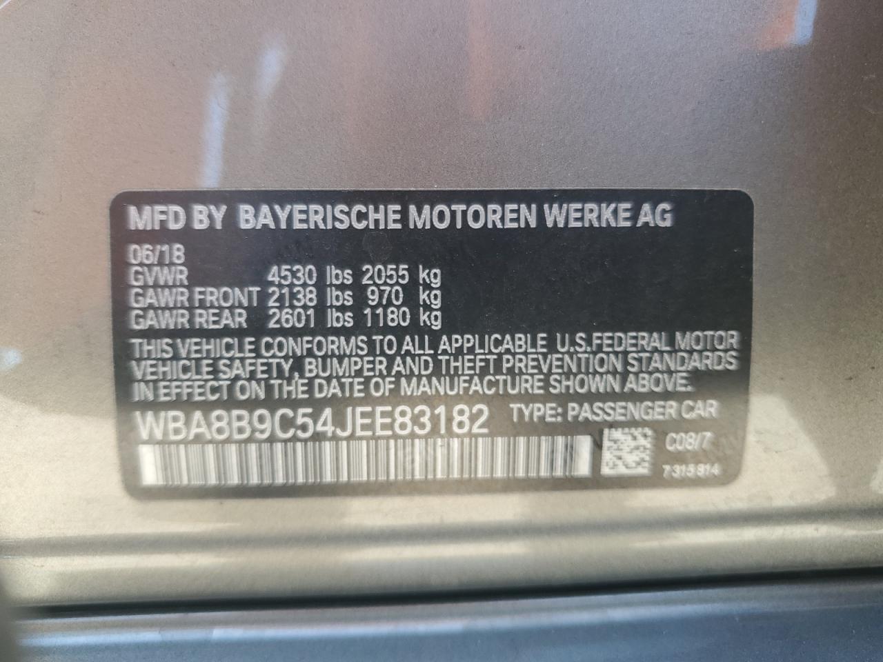 WBA8B9C54JEE83182 2018 BMW 330 I