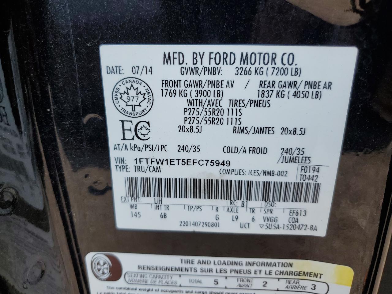 1FTFW1ET5EFC75949 2014 Ford F150 Supercrew