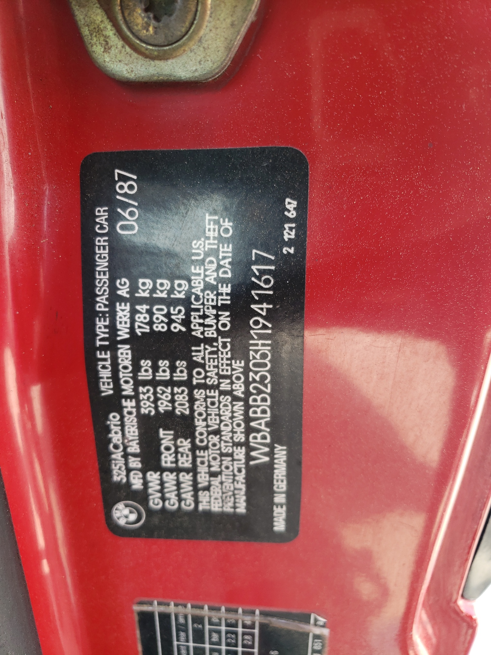 WBABB2303H1941617 1987 BMW 325 I Automatic