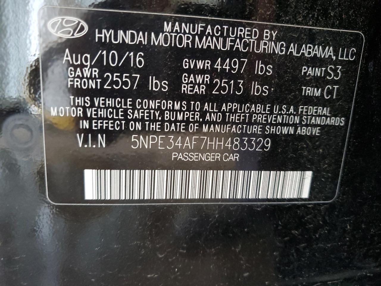 5NPE34AF7HH483329 2017 Hyundai Sonata Sport