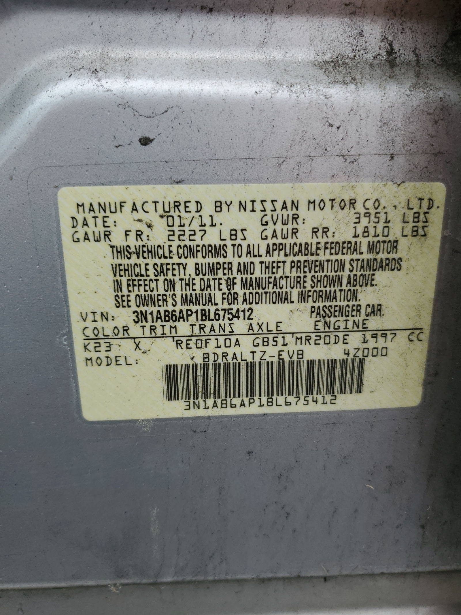 3N1AB6AP1BL675412 2011 Nissan Sentra 2.0