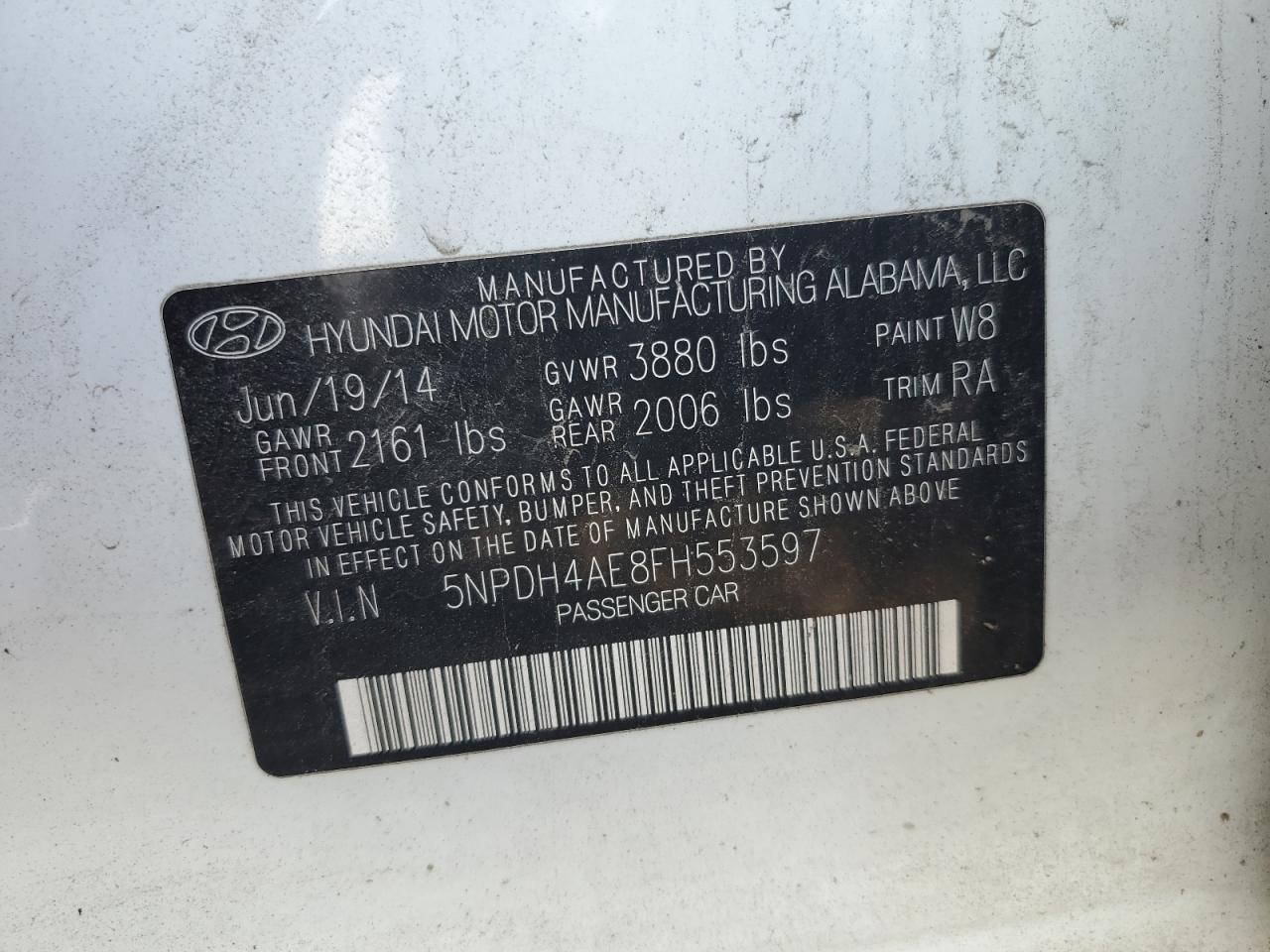 2015 Hyundai Elantra Se VIN: 5NPDH4AE8FH553597 Lot: 67548814