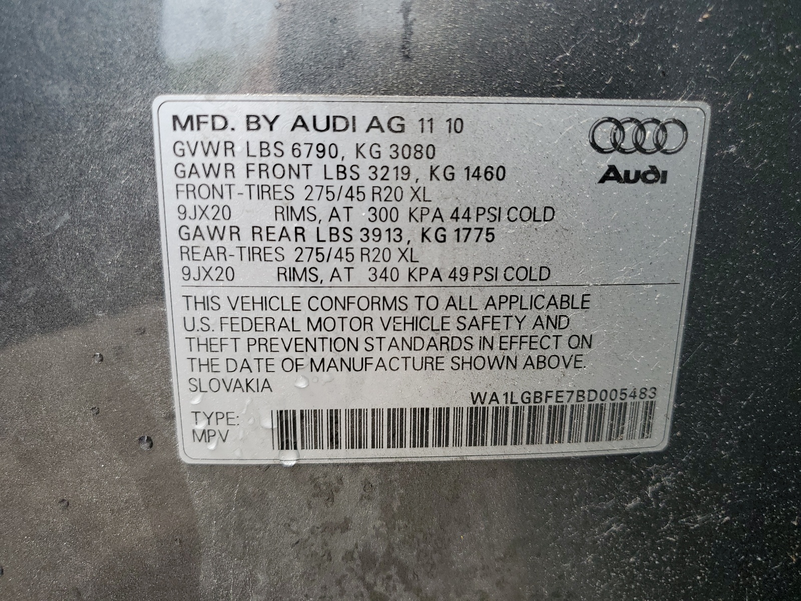 WA1LGBFE7BD005483 2011 Audi Q7 Premium Plus