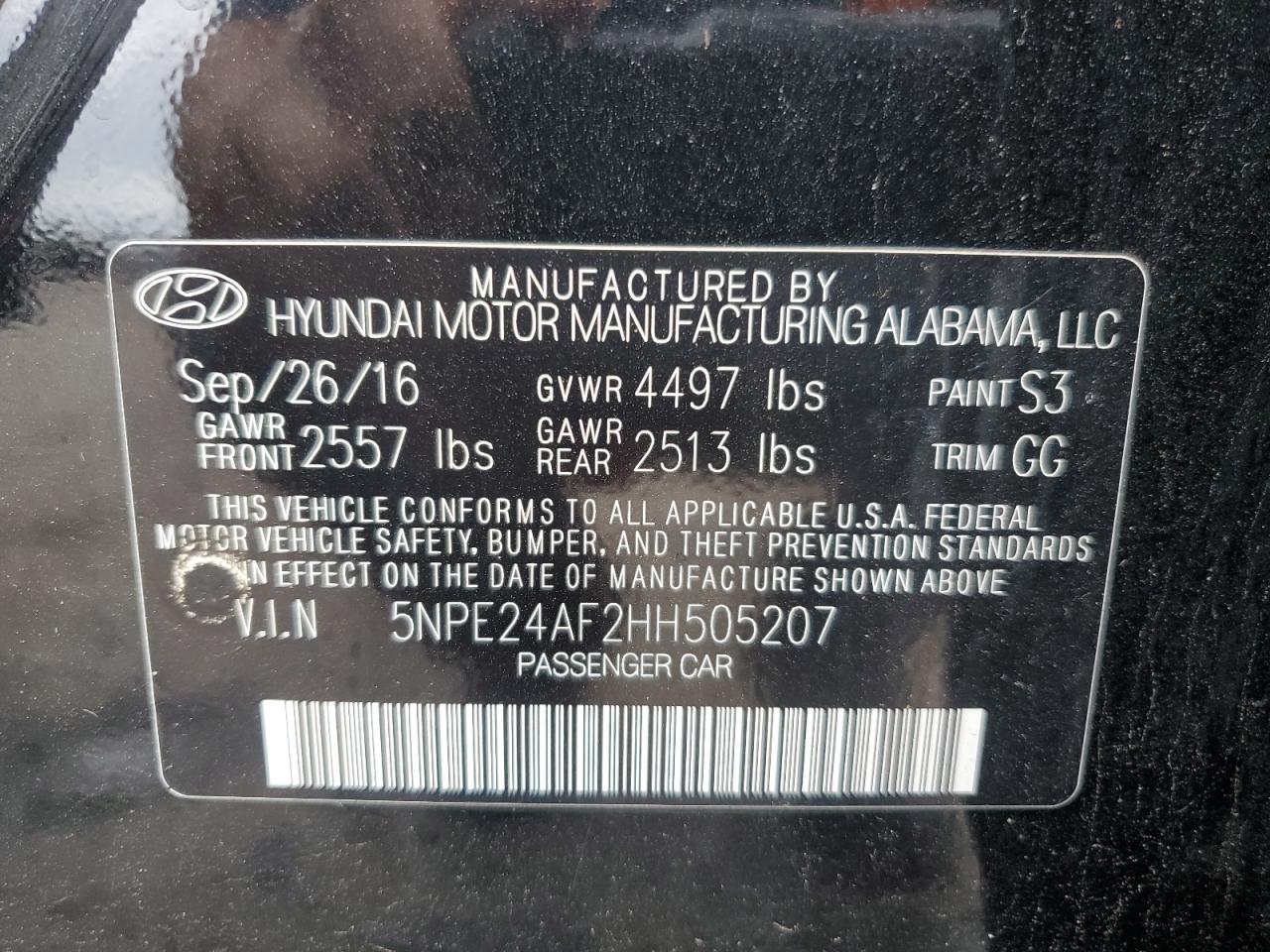 2017 Hyundai Sonata Se VIN: 5NPE24AF2HH505207 Lot: 66736094