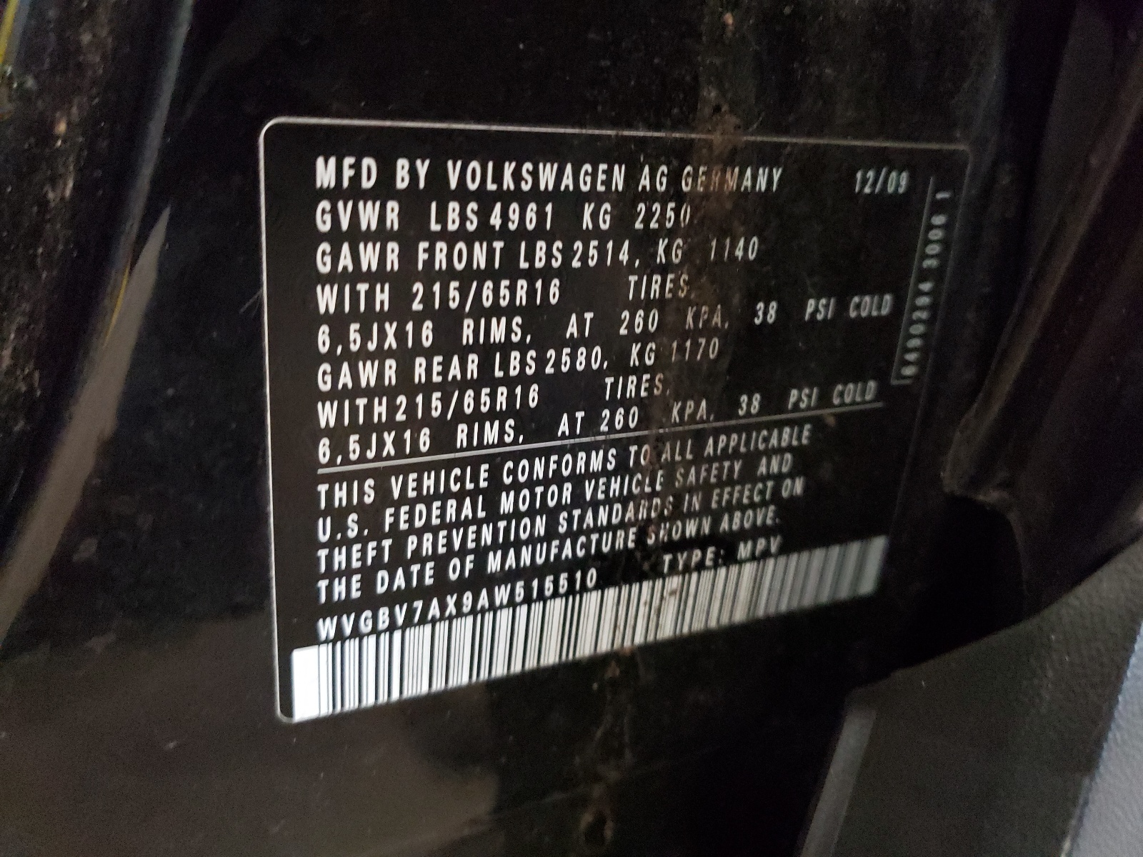 WVGBV7AX9AW515510 2010 Volkswagen Tiguan Se