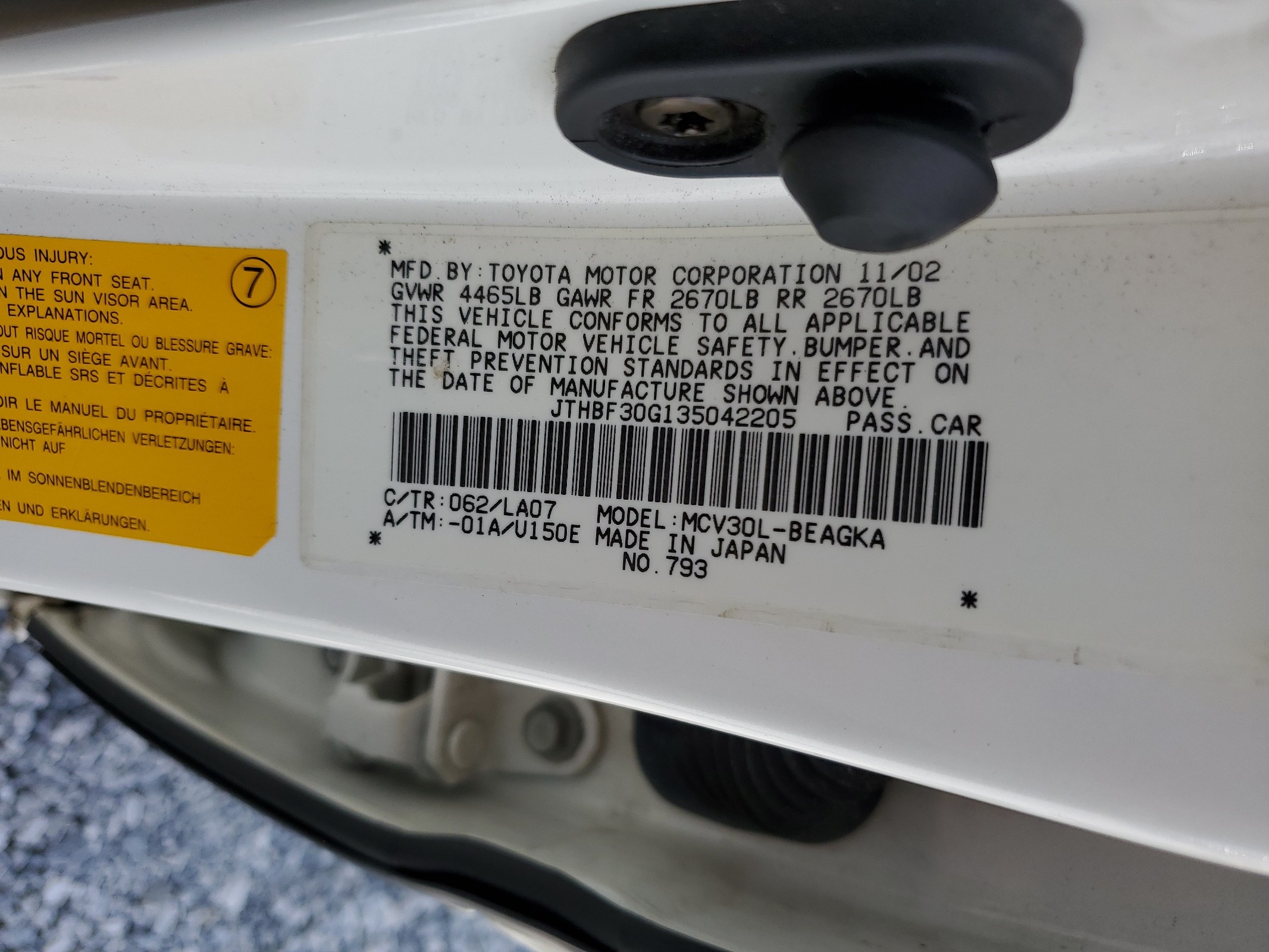 JTHBF30G135042205 2003 Lexus Es 300