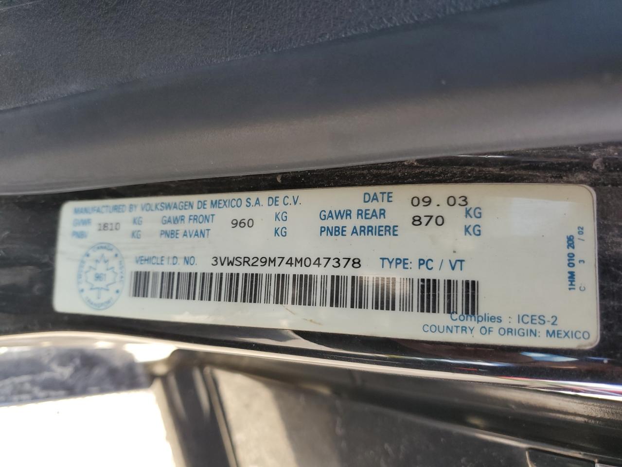 2004 Volkswagen Jetta Gls Tdi VIN: 3VWSR29M74M047378 Lot: 65150904