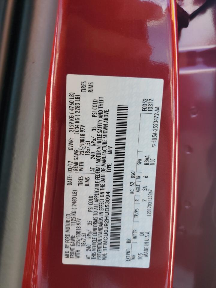 2017 Ford Escape Titanium VIN: 1FMCU0J92HUD53094 Lot: 63992414