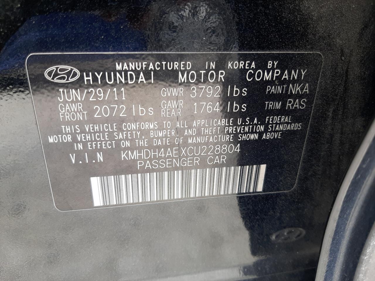 2012 Hyundai Elantra Gls VIN: KMHDH4AEXCU228804 Lot: 67746394