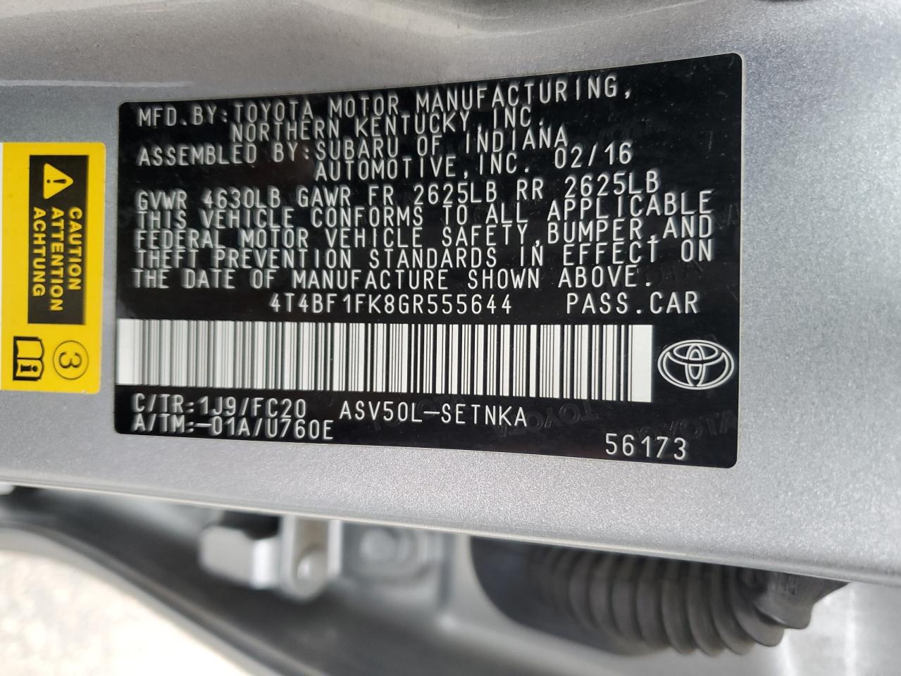 4T4BF1FK8GR555644 2016 Toyota Camry Le