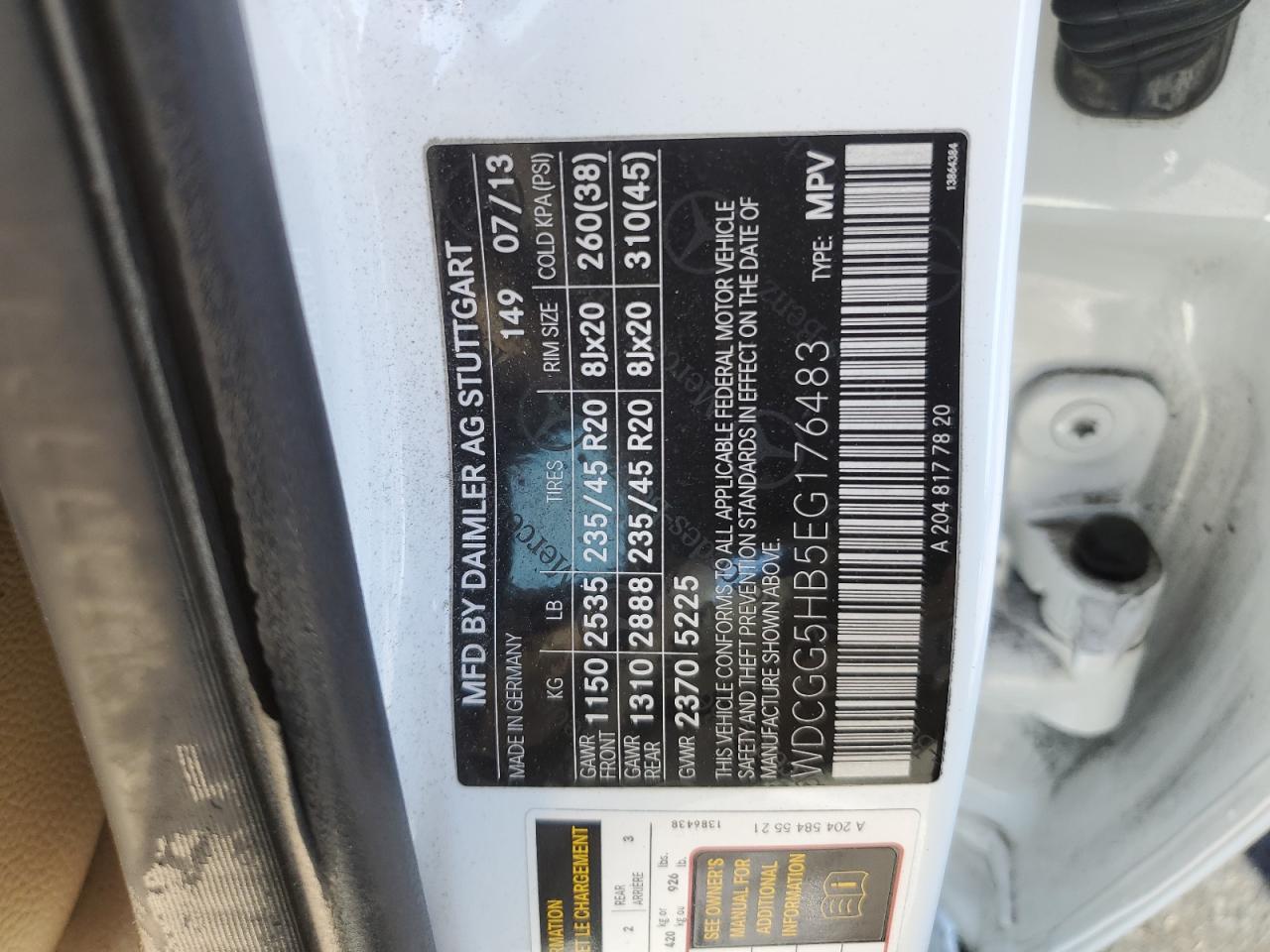 2014 Mercedes-Benz Glk 350 VIN: WDCGG5HB5EG176483 Lot: 68801004