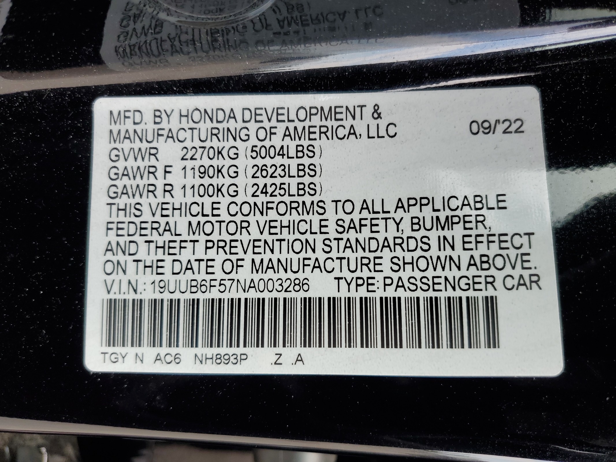 19UUB6F57NA003286 2022 Acura Tlx Tech A