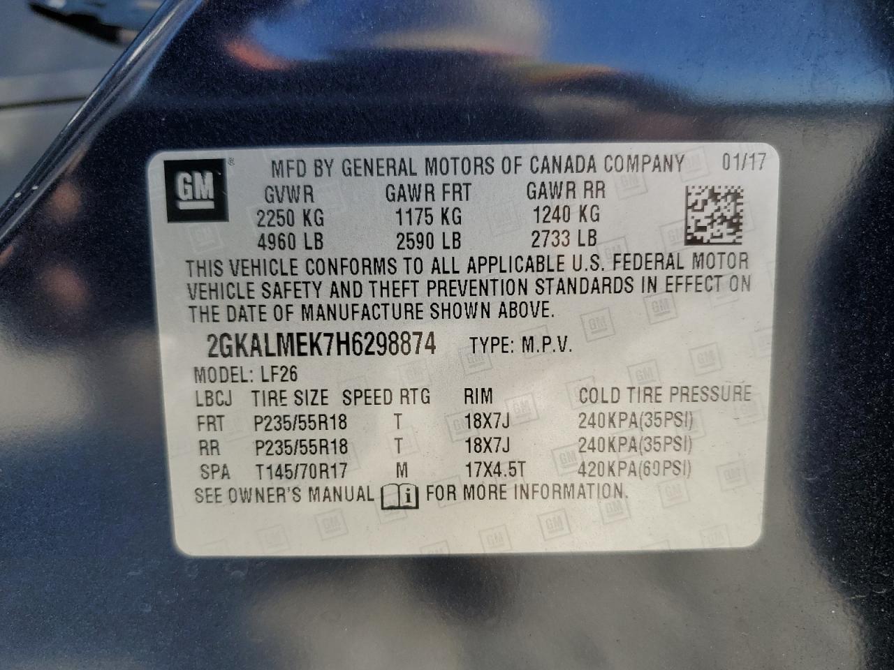 2GKALMEK7H6298874 2017 GMC Terrain Sle