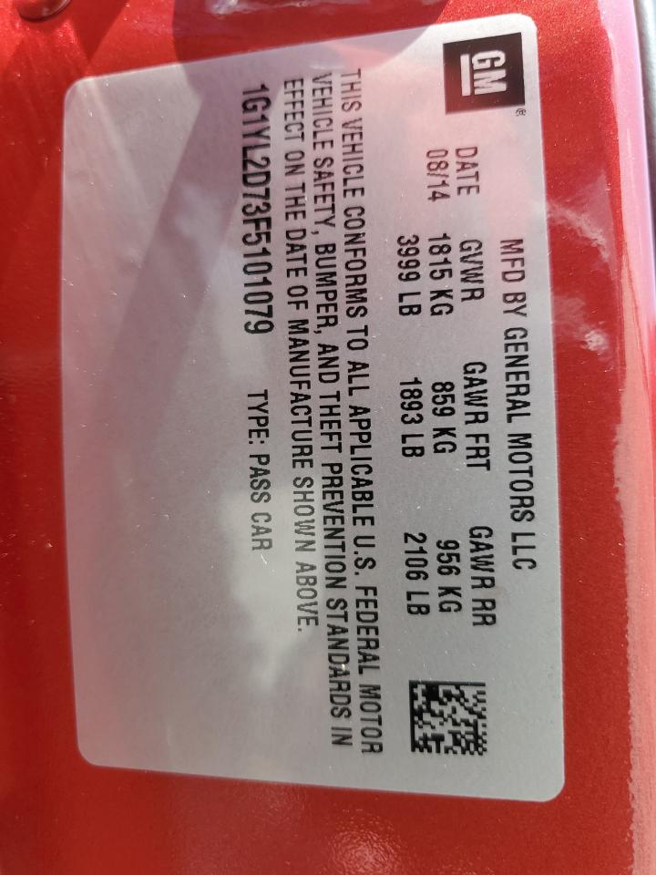 2015 Chevrolet Corvette Stingray Z51 3Lt VIN: 1G1YL2D73F5101079 Lot: 68042394