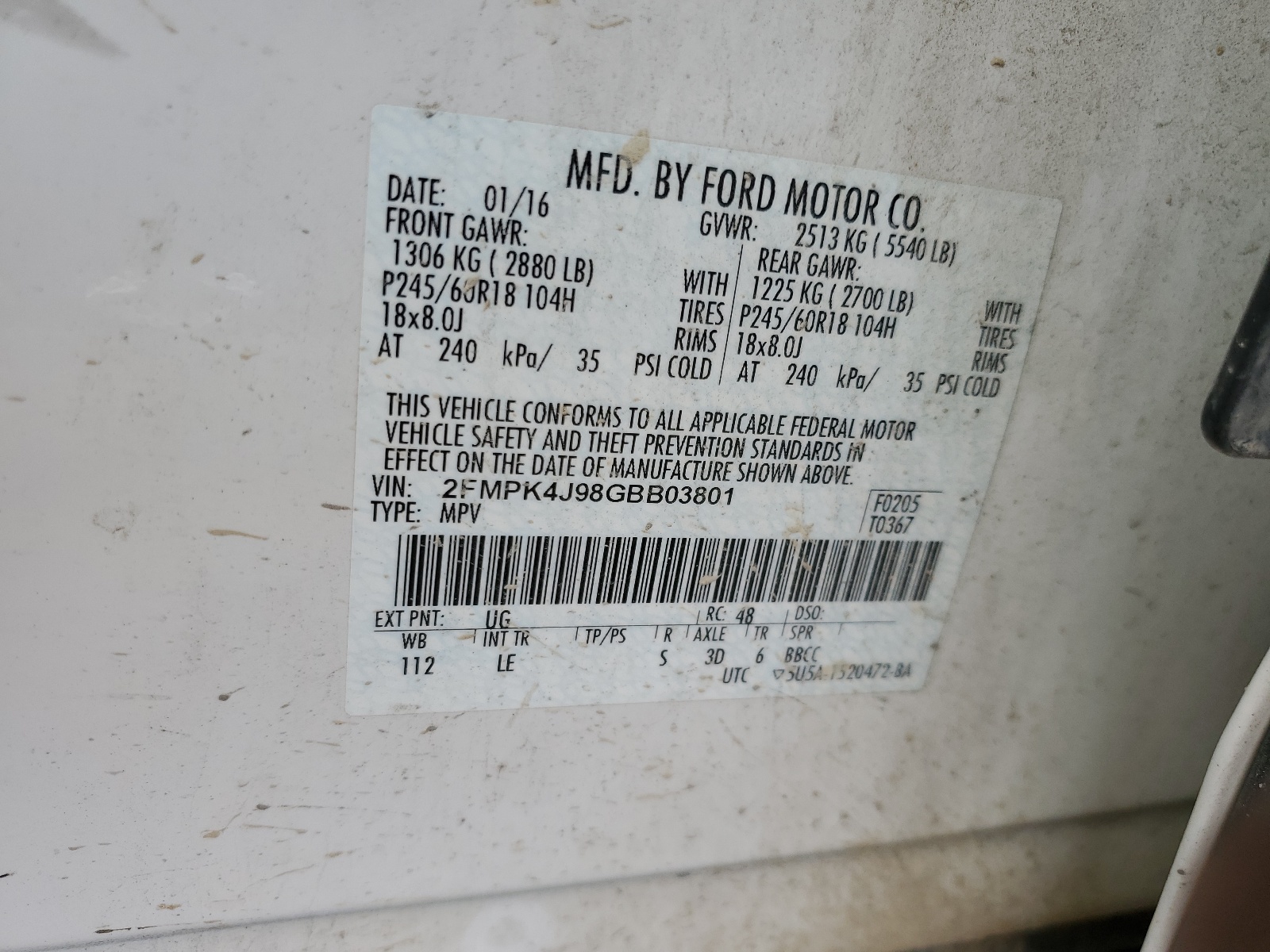 2FMPK4J98GBB03801 2016 Ford Edge Sel