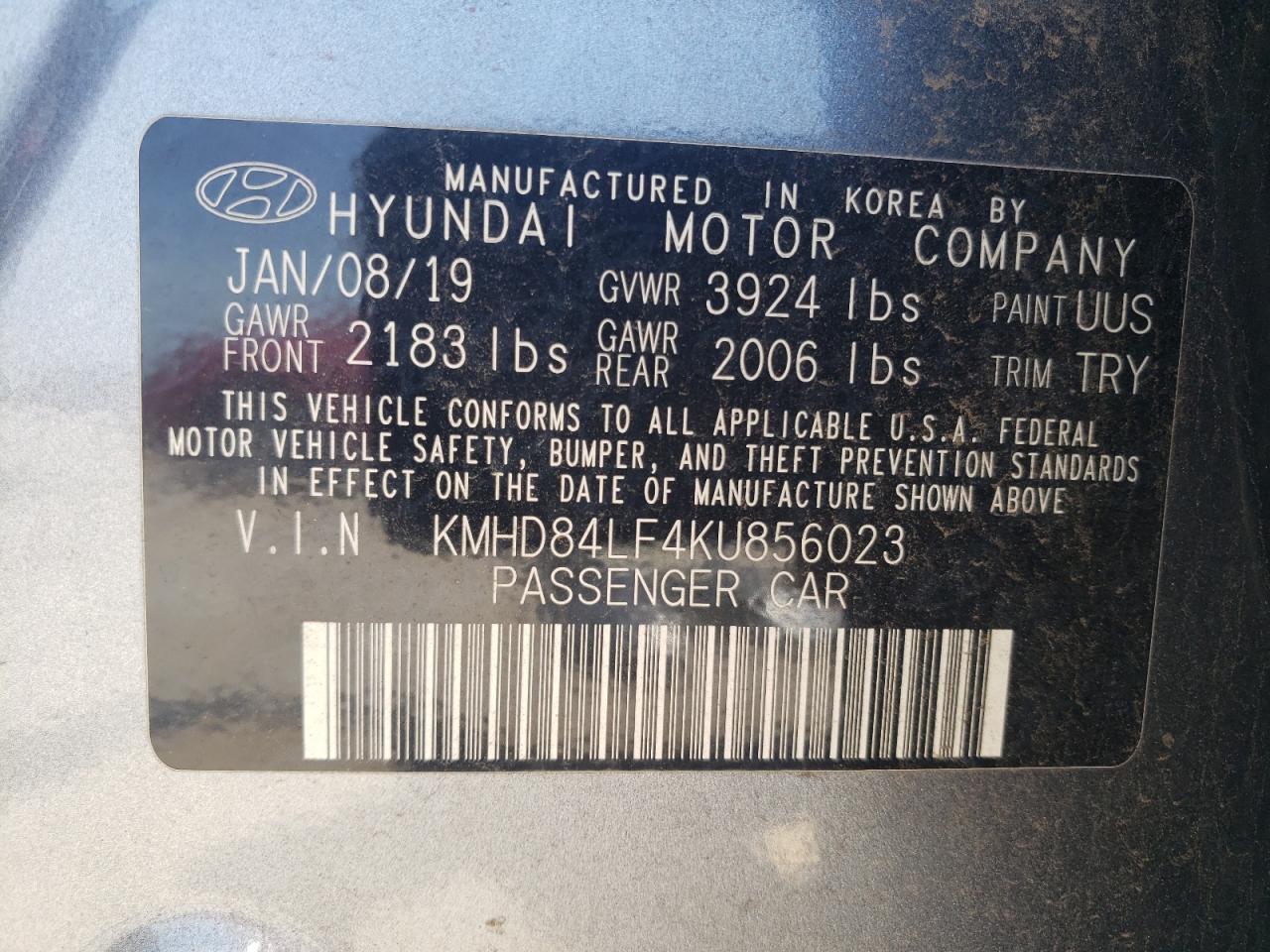 KMHD84LF4KU856023 2019 Hyundai Elantra Sel