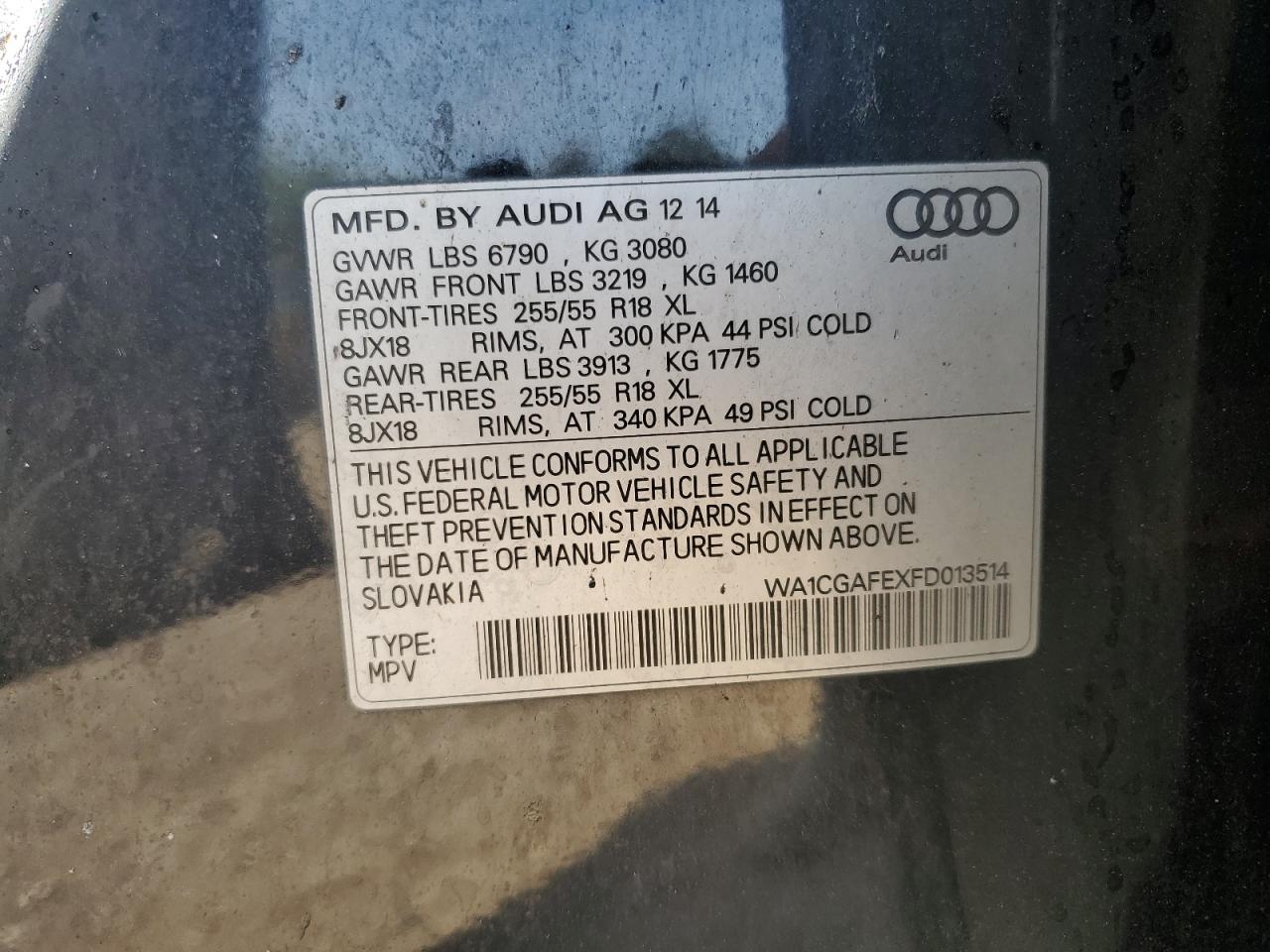 2015 Audi Q7 Premium VIN: WA1CGAFEXFD013514 Lot: 66907084