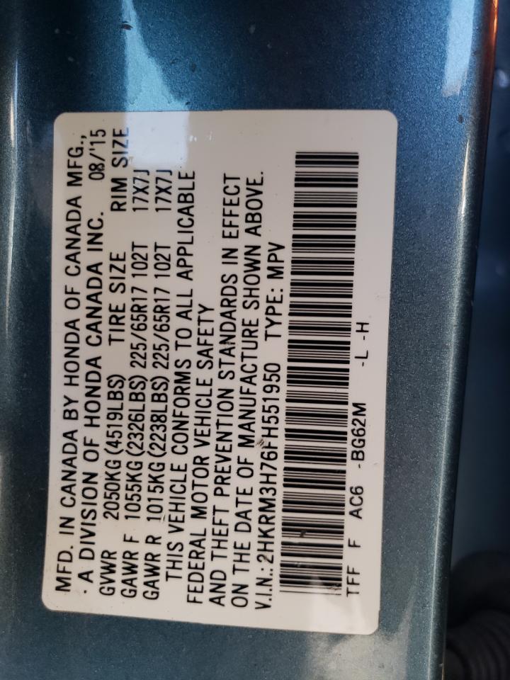 2015 Honda Cr-V Exl VIN: 2HKRM3H76FH551950 Lot: 67958474