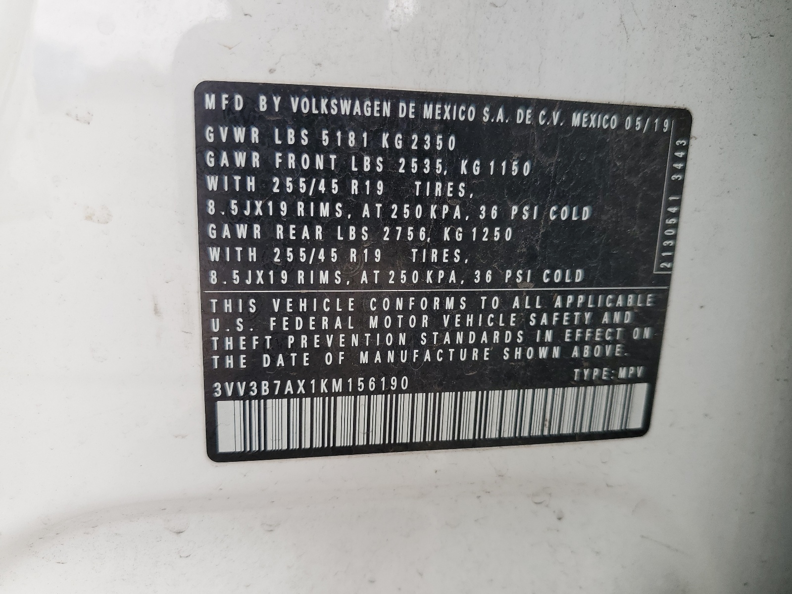 3VV3B7AX1KM156190 2019 Volkswagen Tiguan Se