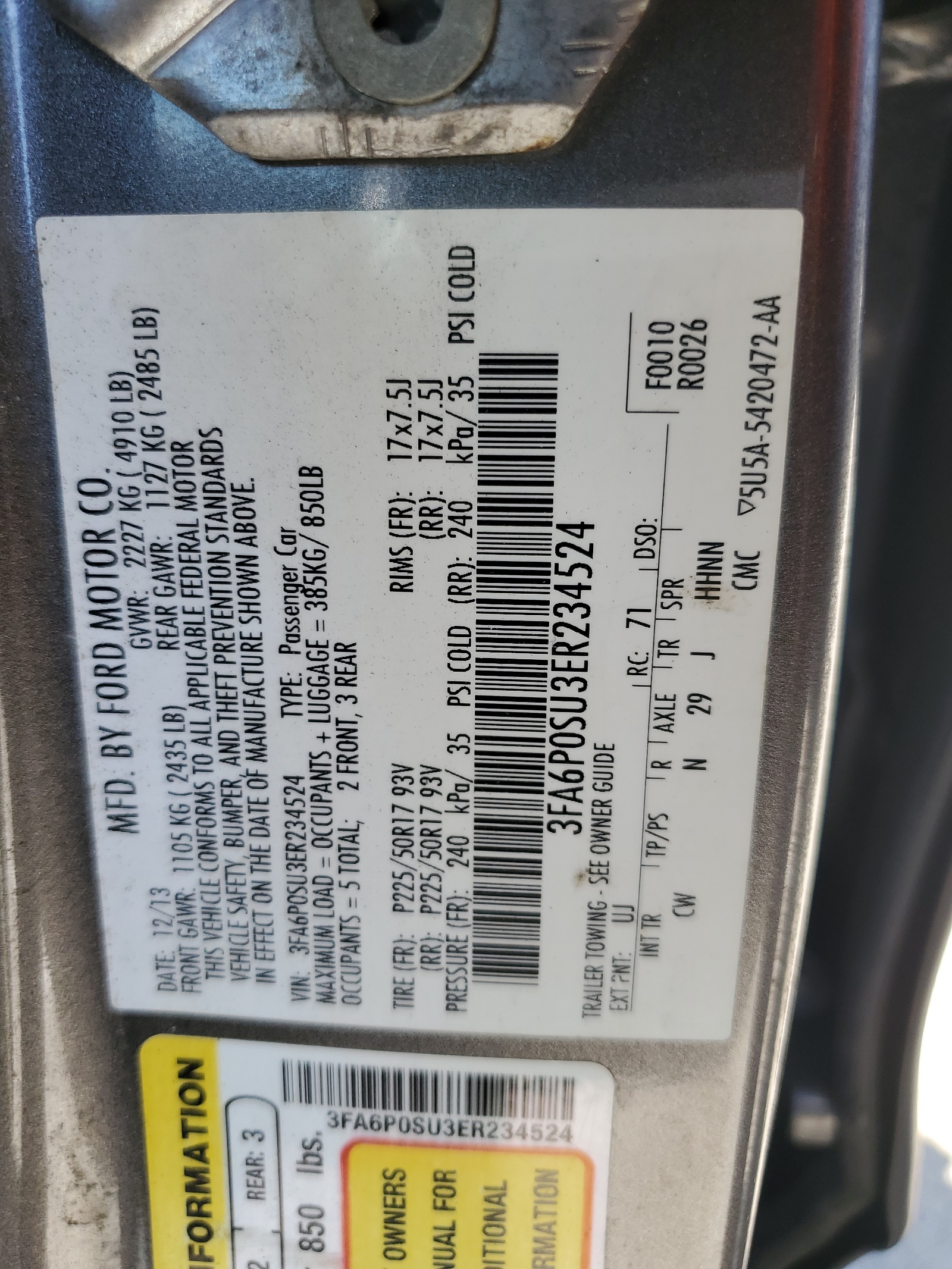 2014 Ford Fusion Titanium Phev vin: 3FA6P0SU3ER234524