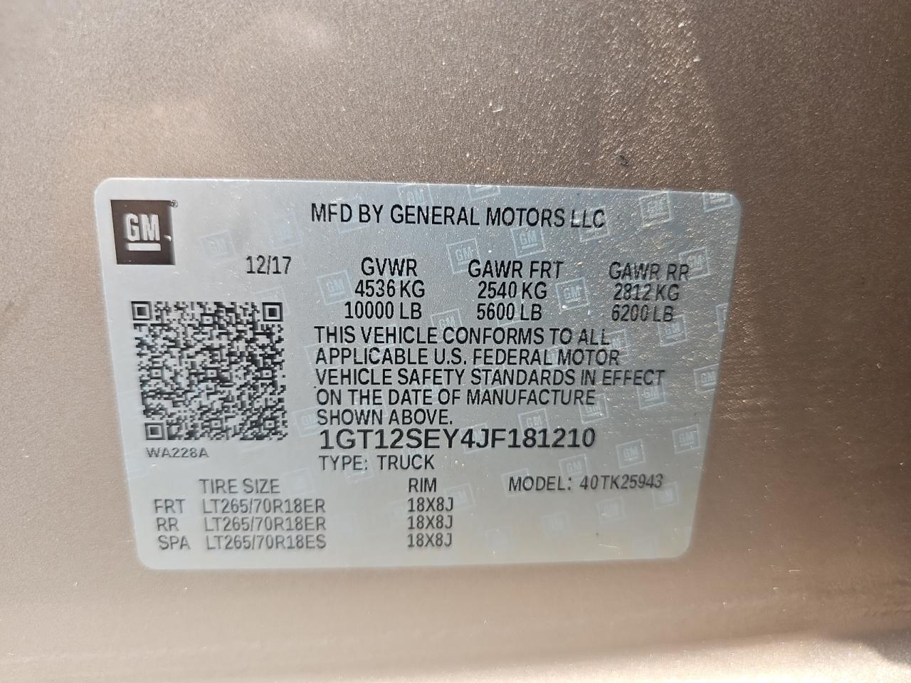 1GT12SEY4JF181210 2018 GMC Sierra K2500 Sle