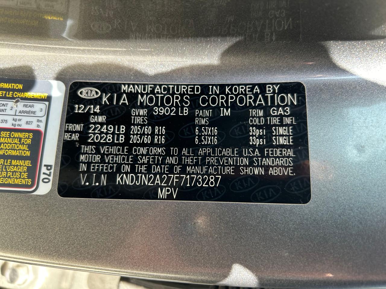 2015 Kia Soul VIN: KNDJN2A27F7173287 Lot: 69069824