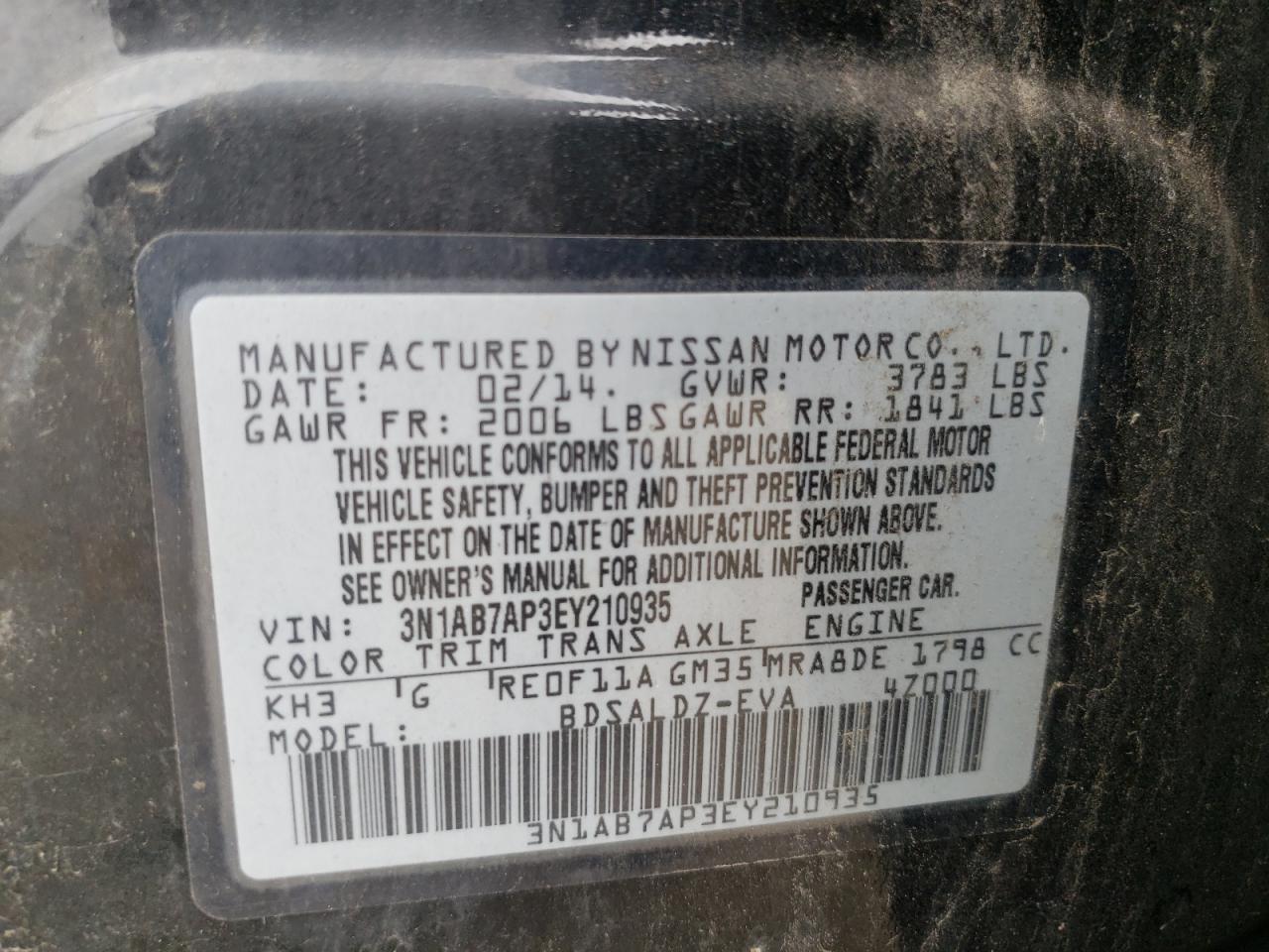 3N1AB7AP3EY210935 2014 Nissan Sentra S