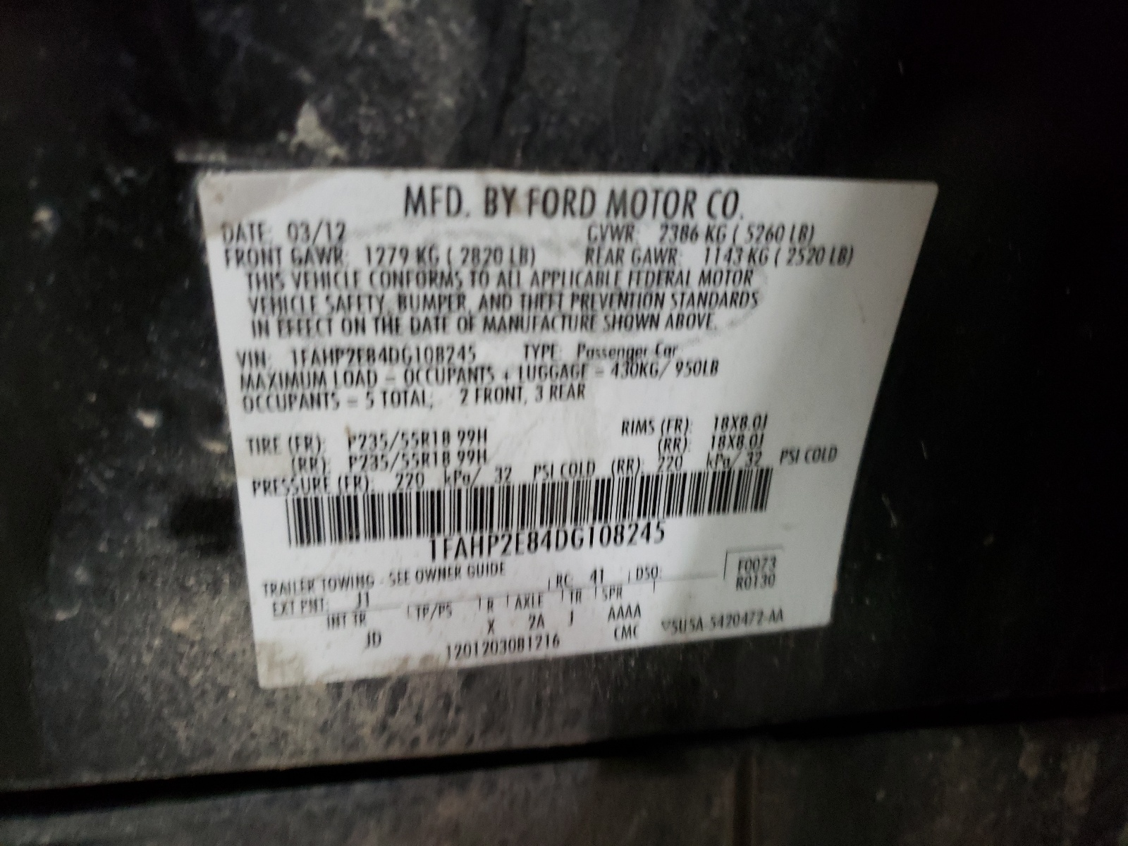 1FAHP2E84DG108245 2013 Ford Taurus Sel