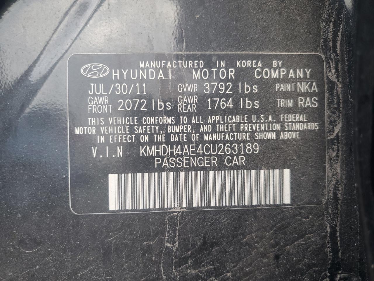 2012 Hyundai Elantra Gls VIN: KMHDH4AE4CU263189 Lot: 65936884