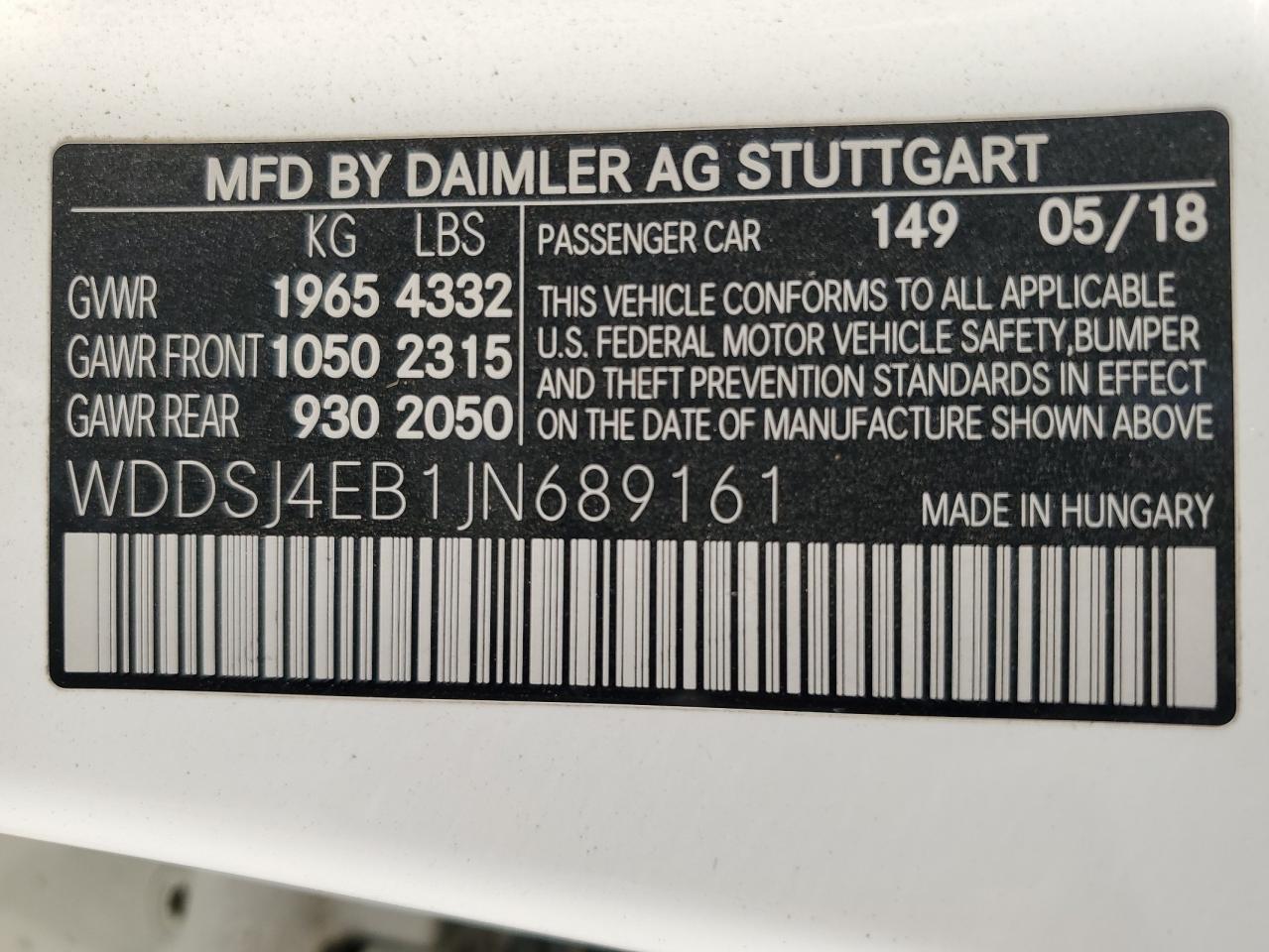 WDDSJ4EB1JN689161 2018 Mercedes-Benz Cla 250