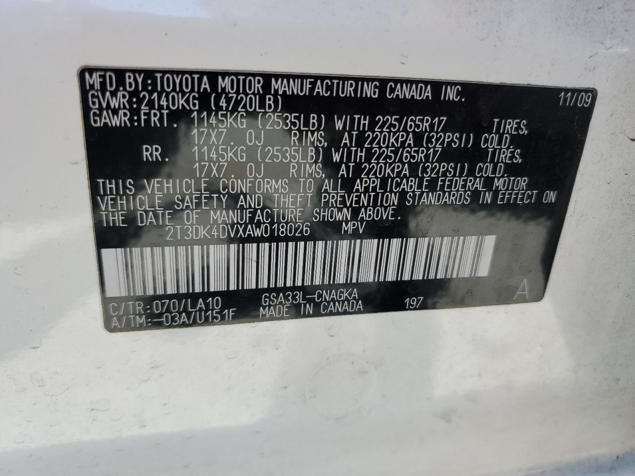 2010 Toyota Rav4 Limited VIN: 2T3DK4DVXAW018026 Lot: 66289354