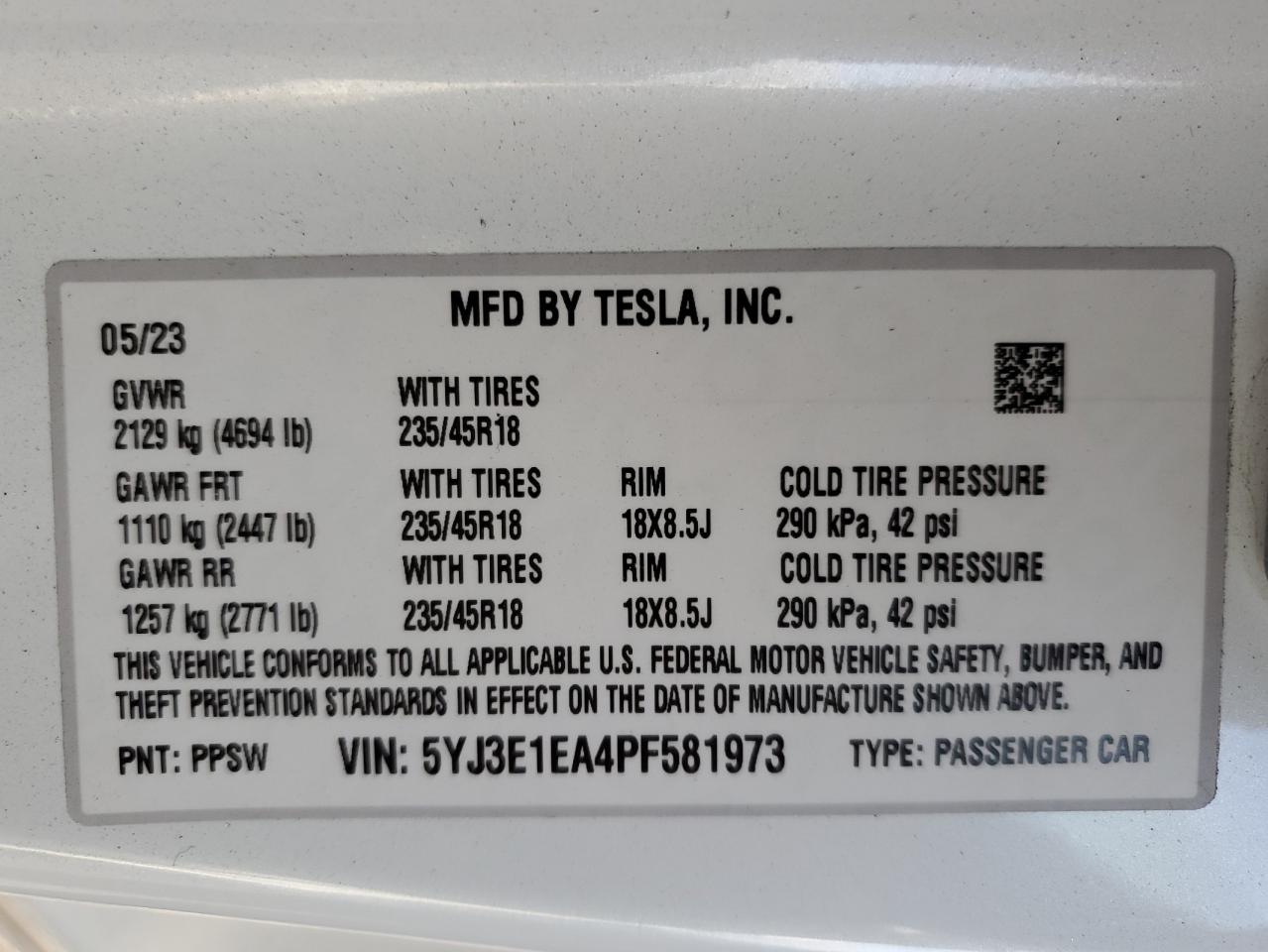 5YJ3E1EA4PF581973 2023 Tesla Model 3