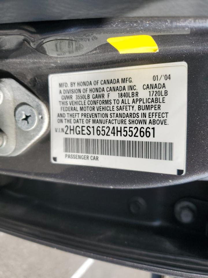 2004 Honda Civic Lx VIN: 2HGES16524H552661 Lot: 66807694