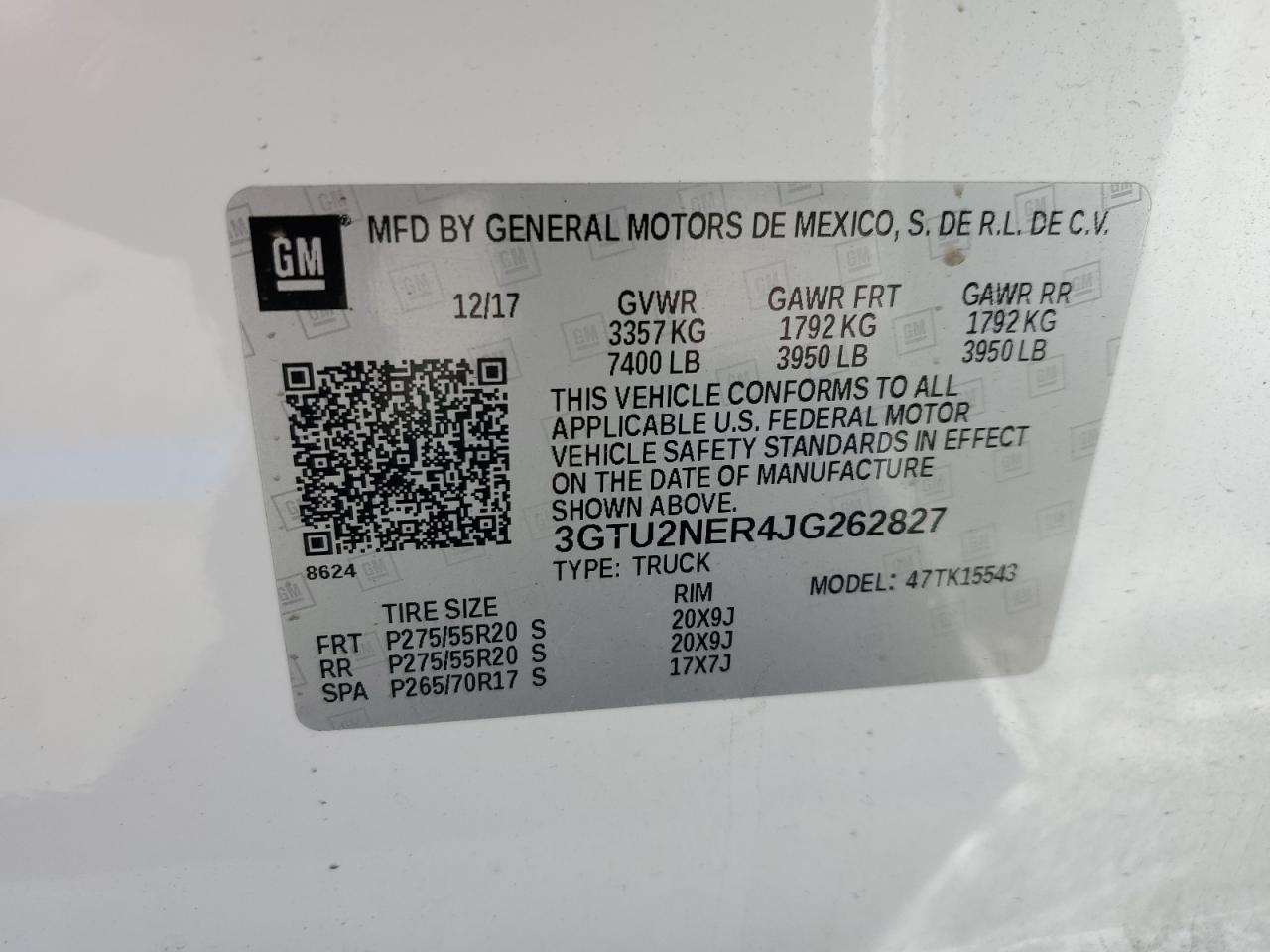 2018 GMC Sierra K1500 Slt VIN: 3GTU2NER4JG262827 Lot: 68037174