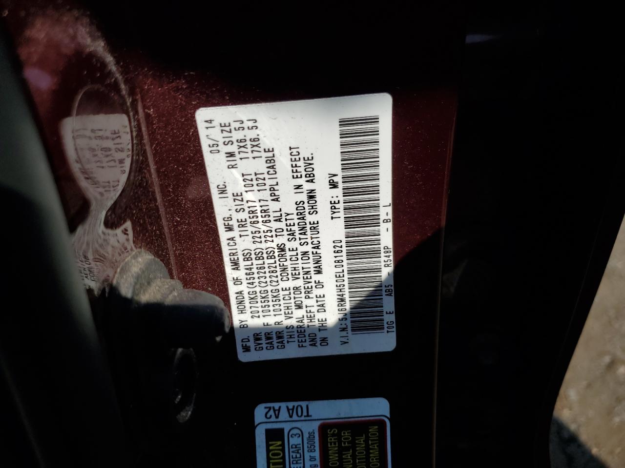 2014 Honda Cr-V Ex VIN: 5J6RM4H50EL081620 Lot: 68830554