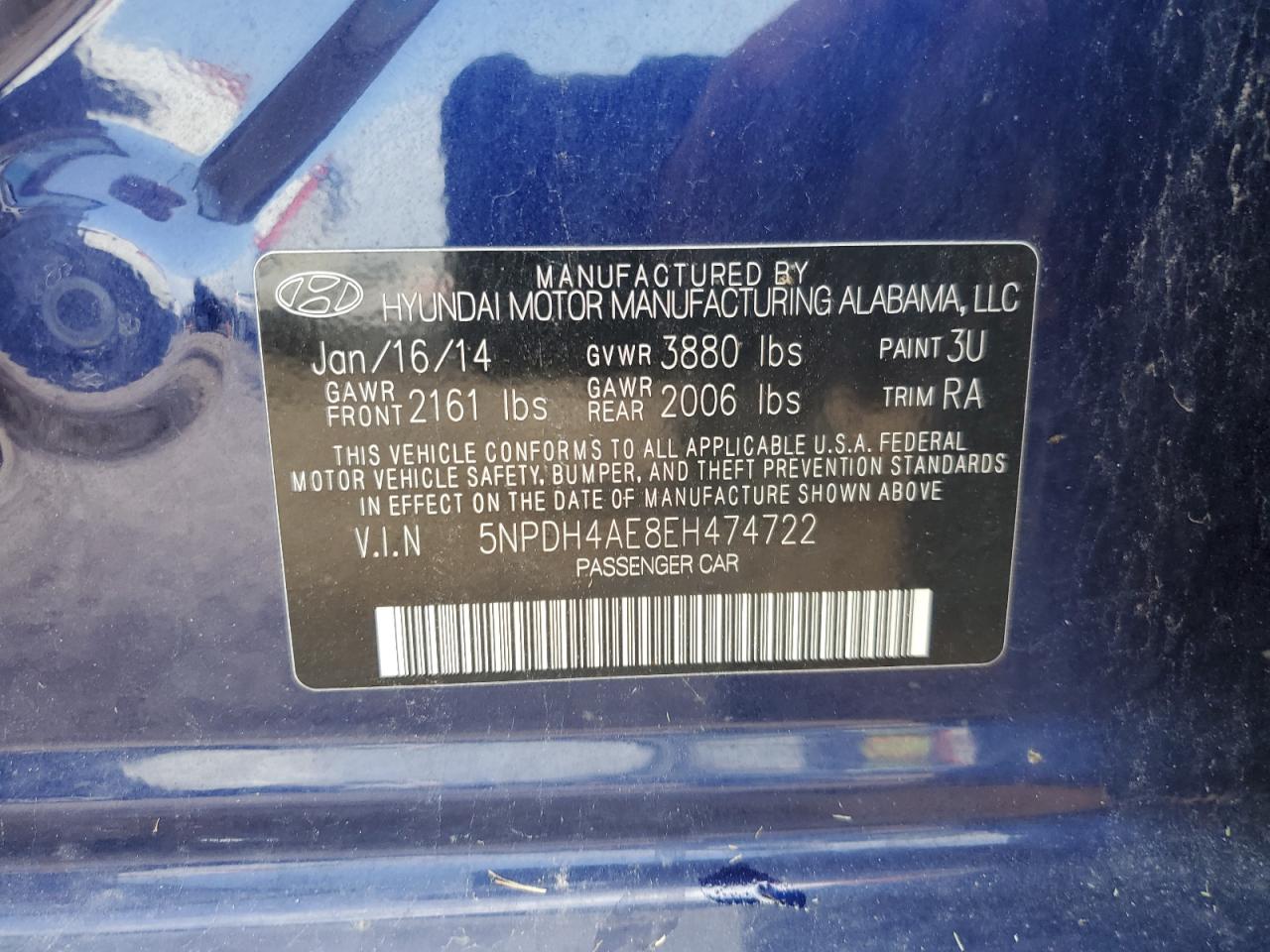 2014 Hyundai Elantra Se VIN: 5NPDH4AE8EH474722 Lot: 66981134