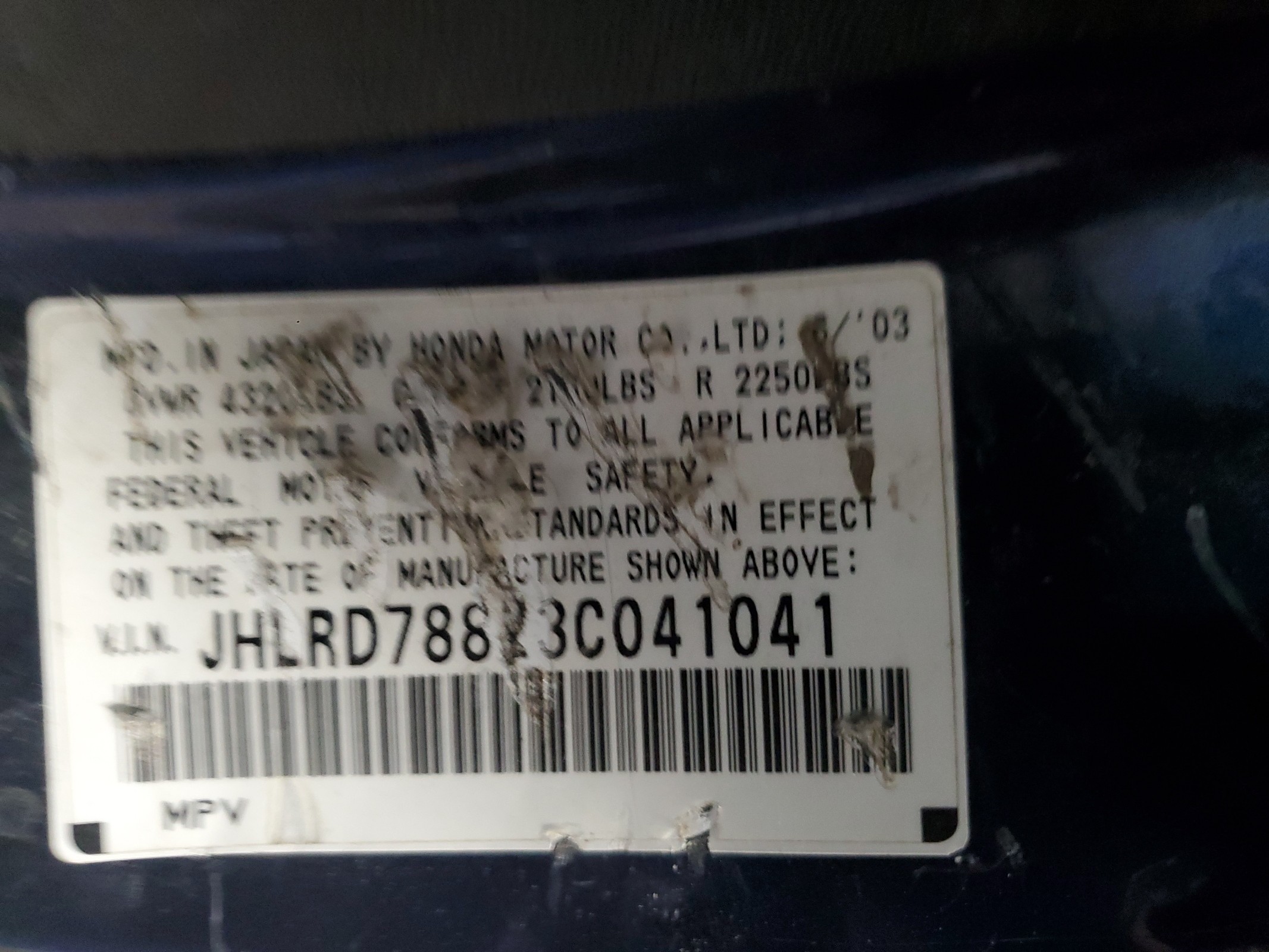 JHLRD78823C041041 2003 Honda Cr-V Ex