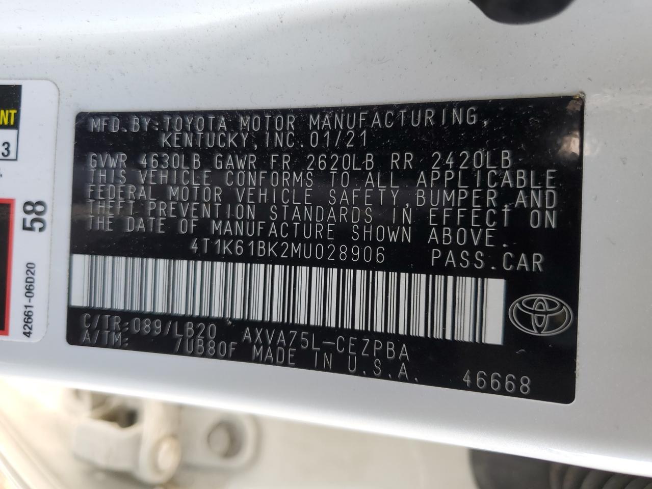 4T1K61BK2MU028906 2021 Toyota Camry Xse