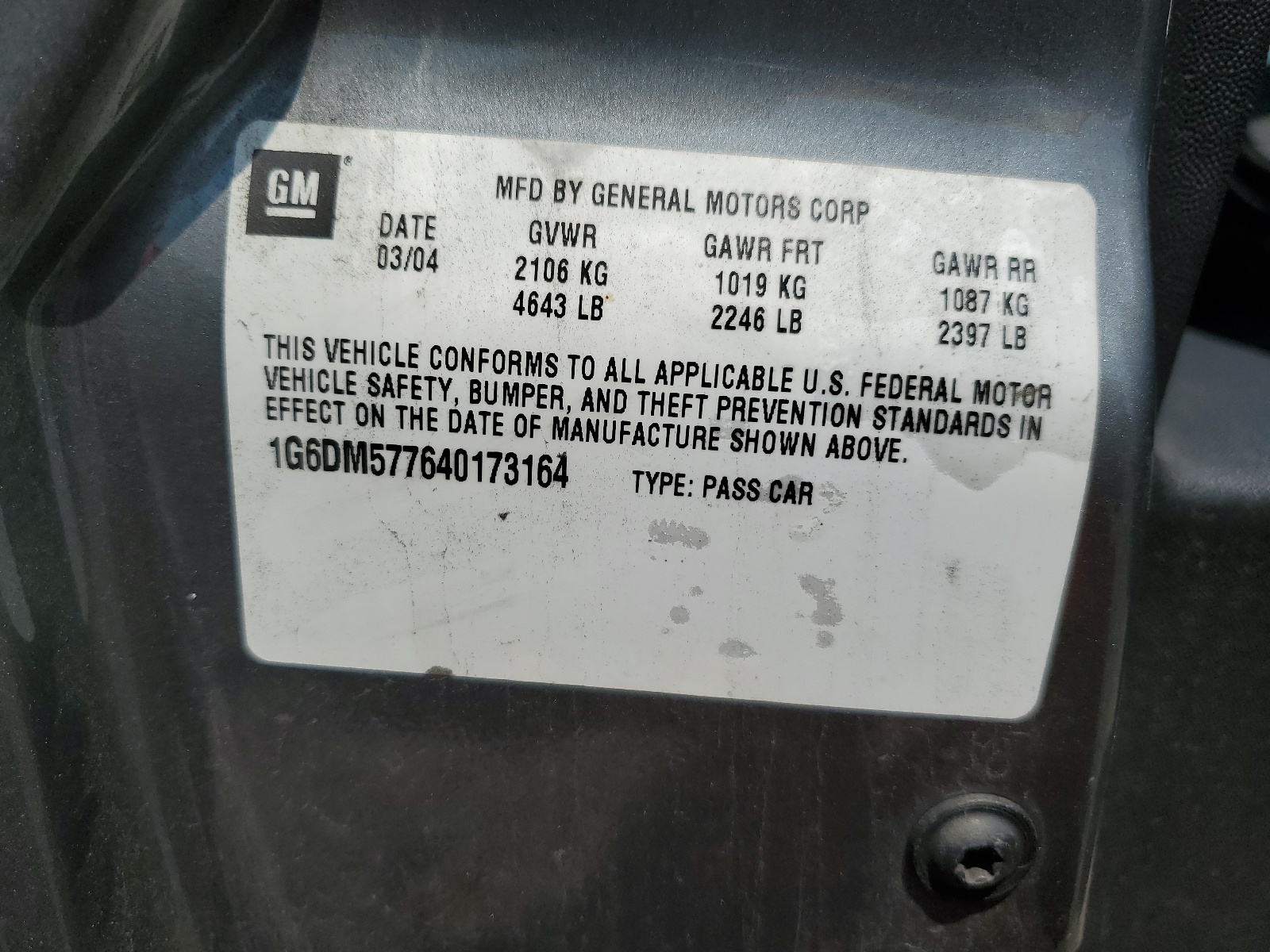 1G6DM577640173164 2004 Cadillac Cts