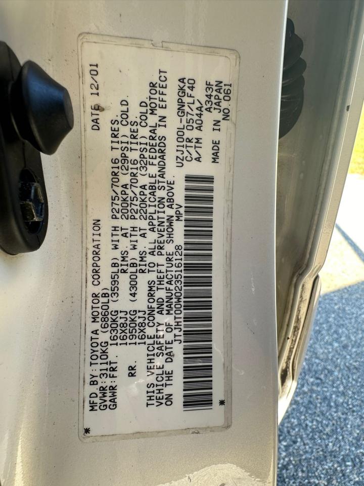 2002 Lexus Lx 470 VIN: JTJHT00W023516128 Lot: 70074064