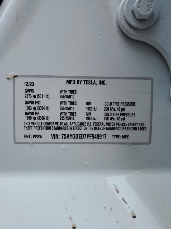 2023 Tesla Model Y VIN: 7SAYGDED7PF949917 Lot: 66206094