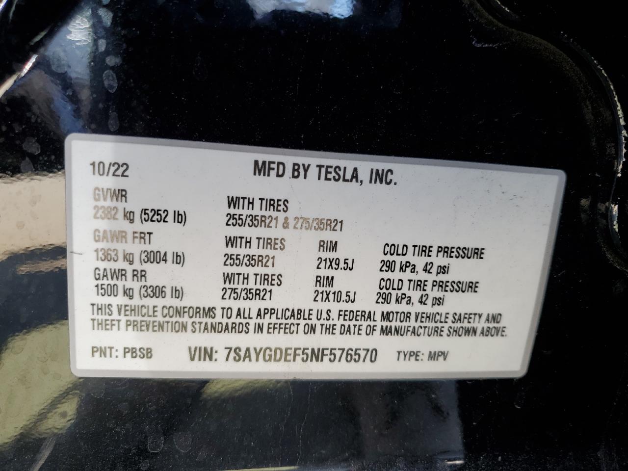 7SAYGDEF5NF576570 2022 Tesla Model Y