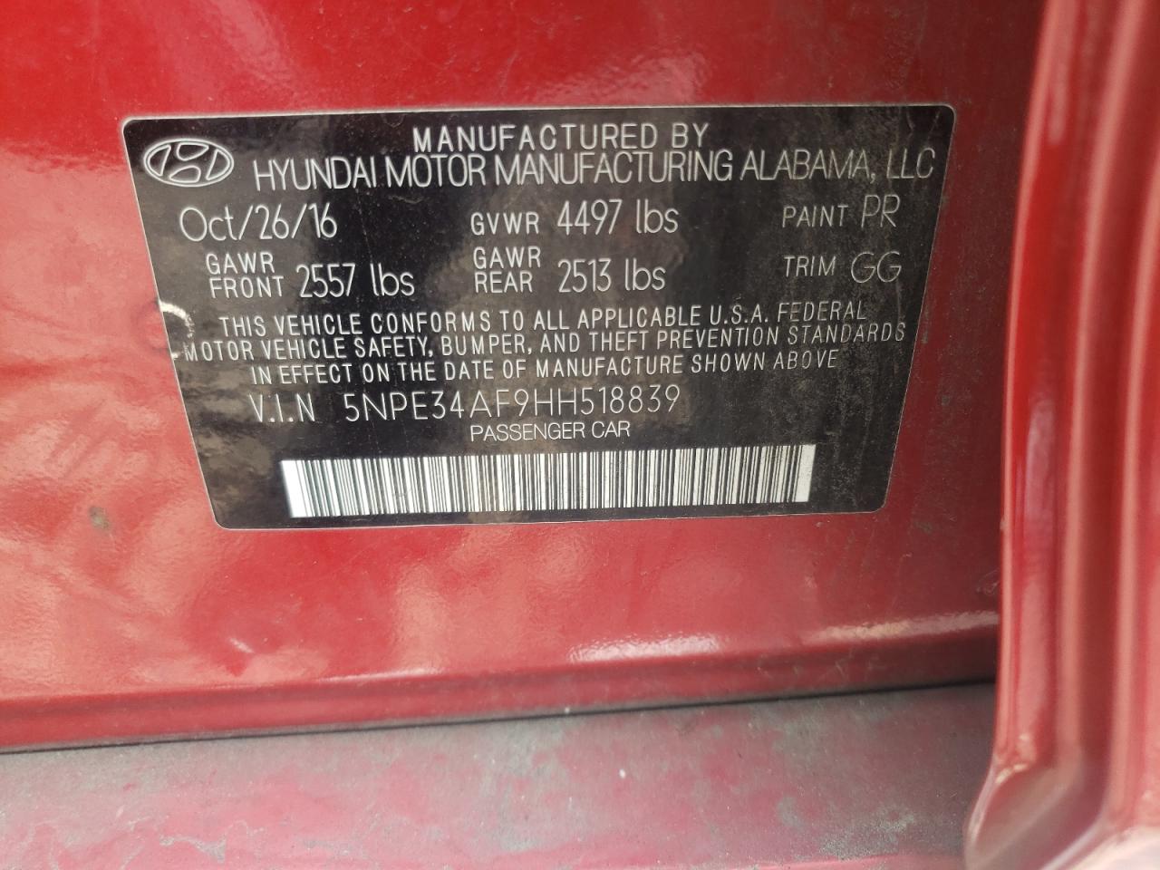 5NPE34AF9HH518839 2017 Hyundai Sonata Sport